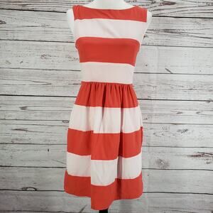 B.Darlin Women's Orange Striped Fit and Flare Sleeveless Dress Size XS